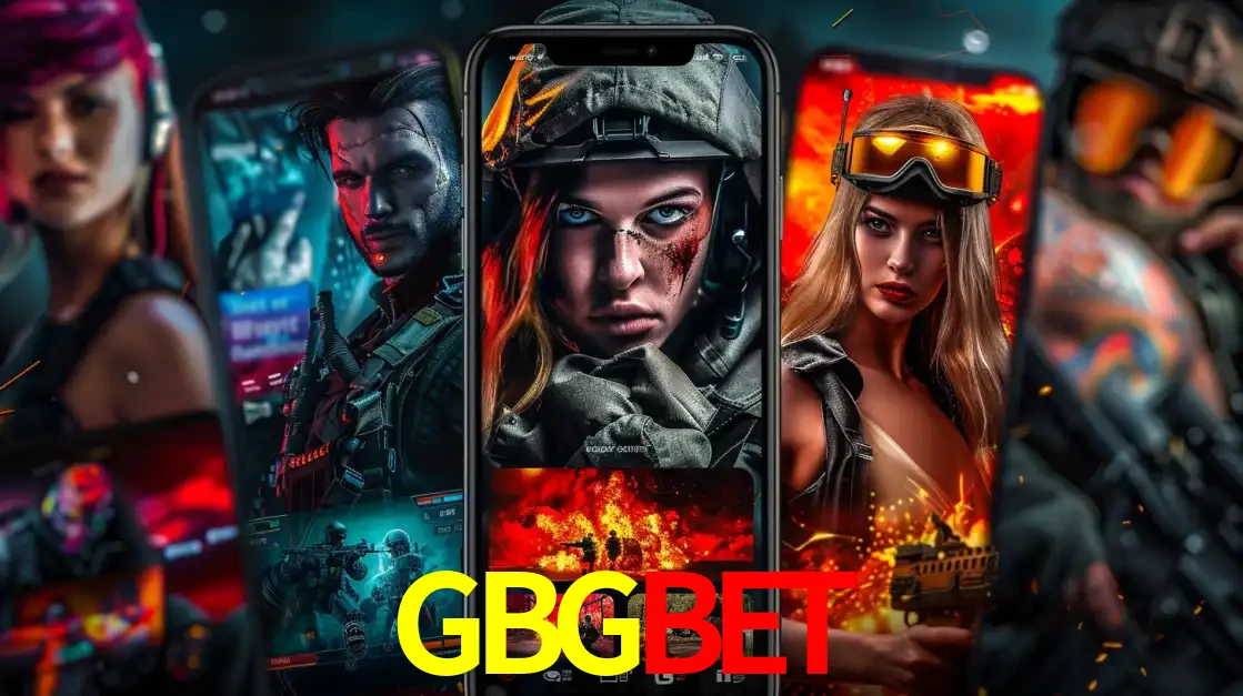 Montagem de telas de celular mostrando diversos personagens, masculinos e femininos, de um jogo de tiro, ilustrando a diversidade de equipes de e-sports para apostar no GBGBET.